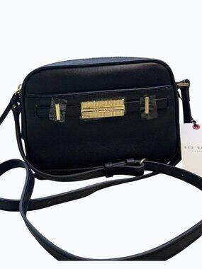 TED BAKER LONDON black leather cross body bag gold